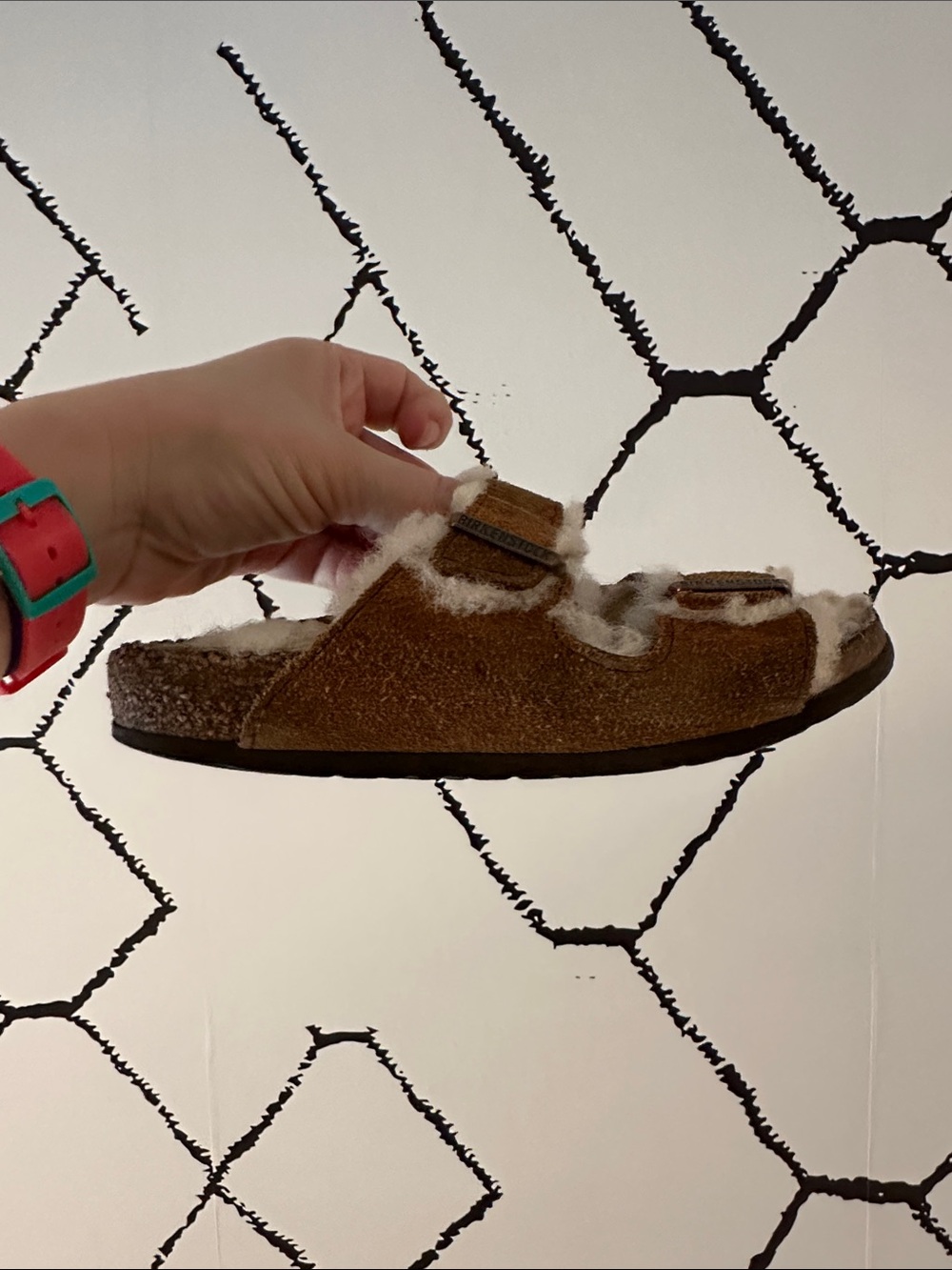 Birkenstock Brown Suede Shearling Two-Strap Sandals